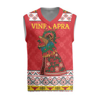 Personalized Romania Christmas Knitted V-Neck Vest Romanian Carpet The Goat Dance - Wonder Print Shop