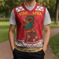 Personalized Romania Christmas Knitted V-Neck Vest Romanian Carpet The Goat Dance - Wonder Print Shop