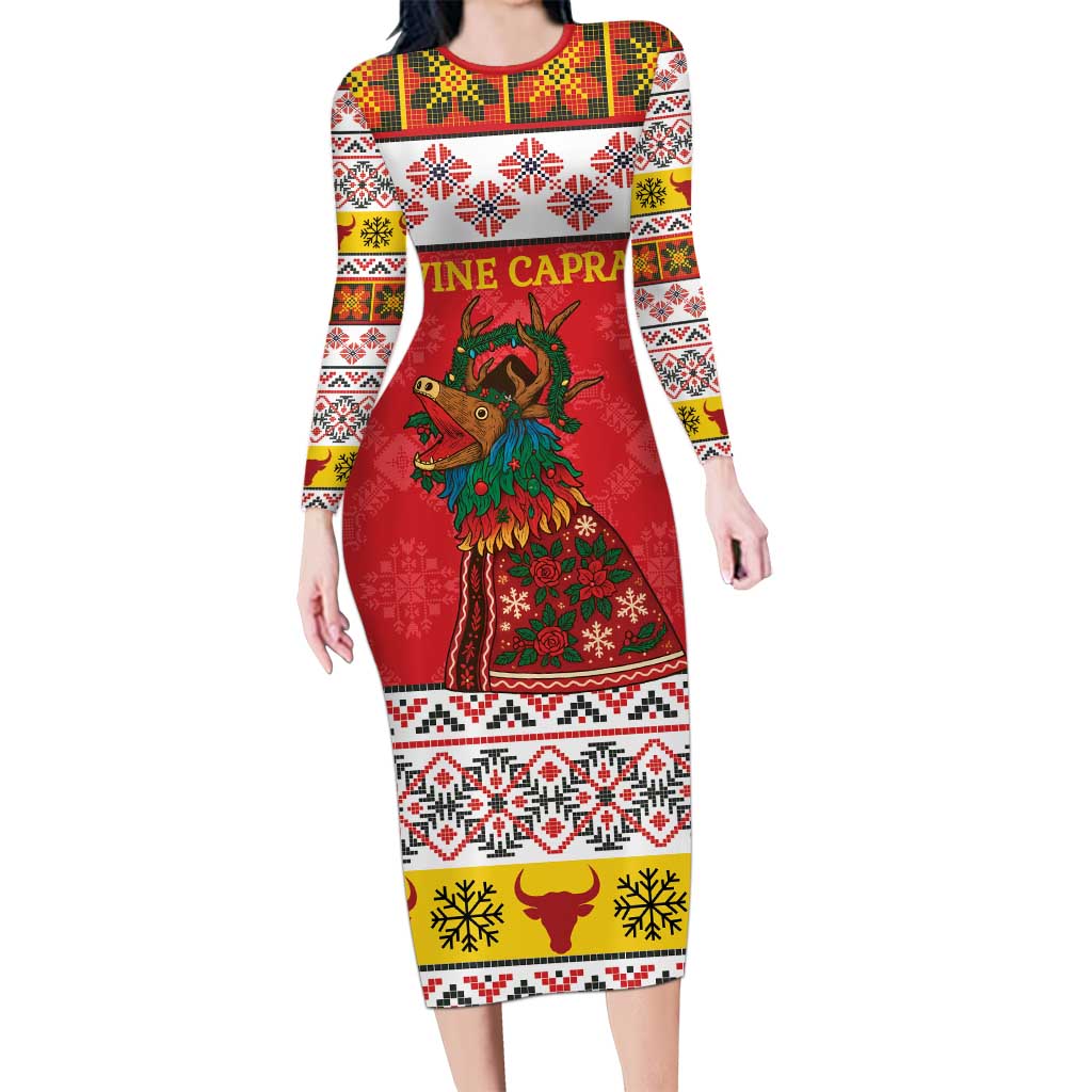 Personalized Romania Christmas Long Sleeve Bodycon Dress Romanian Carpet The Goat Dance - Wonder Print Shop