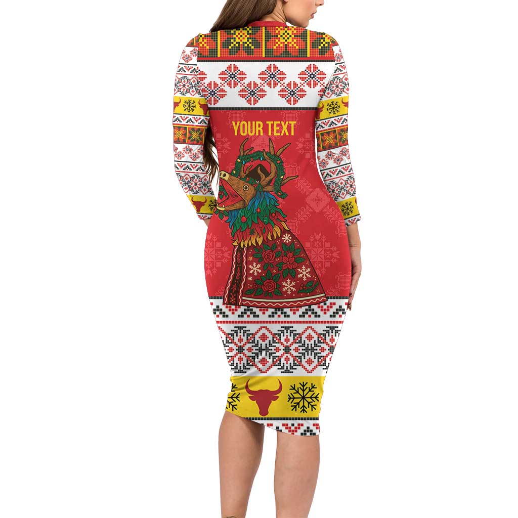 Personalized Romania Christmas Long Sleeve Bodycon Dress Romanian Carpet The Goat Dance - Wonder Print Shop