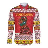 Personalized Romania Christmas Long Sleeve Button Shirt Romanian Carpet The Goat Dance - Wonder Print Shop