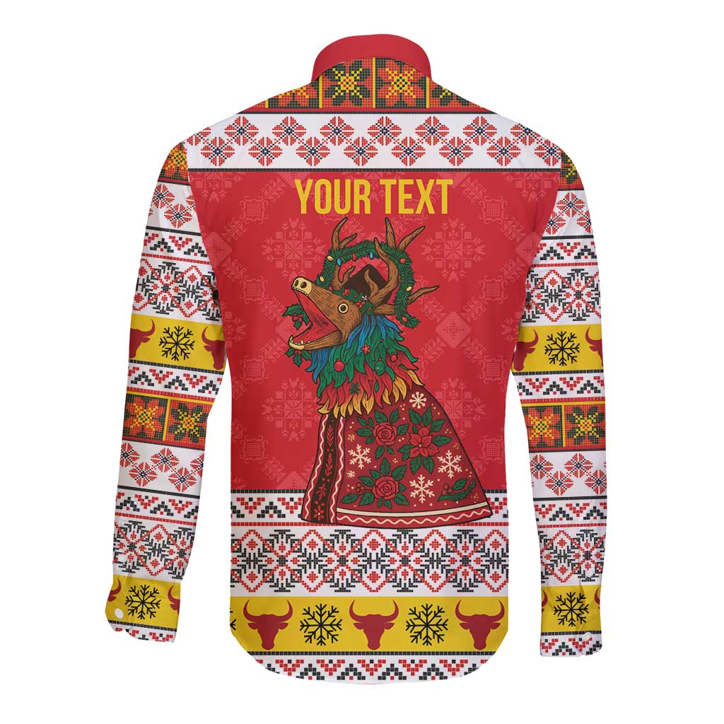 Personalized Romania Christmas Long Sleeve Button Shirt Romanian Carpet The Goat Dance - Wonder Print Shop