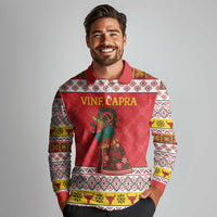 Personalized Romania Christmas Long Sleeve Polo Shirt Romanian Carpet The Goat Dance - Wonder Print Shop