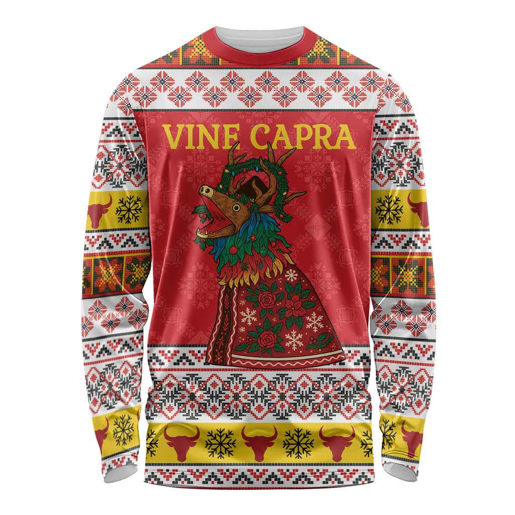 Personalized Romania Christmas Long Sleeve Shirt Romanian Carpet The Goat Dance - Wonder Print Shop