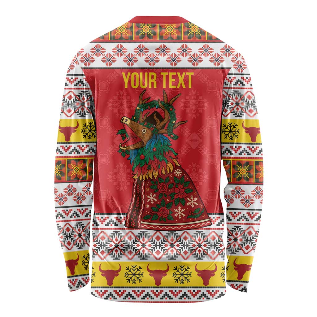 Personalized Romania Christmas Long Sleeve Shirt Romanian Carpet The Goat Dance - Wonder Print Shop