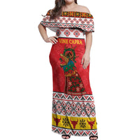 Personalized Romania Christmas Off Shoulder Maxi Dress Romanian Carpet The Goat Dance - Wonder Print Shop