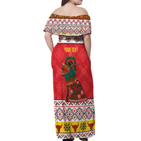 Personalized Romania Christmas Off Shoulder Maxi Dress Romanian Carpet The Goat Dance - Wonder Print Shop