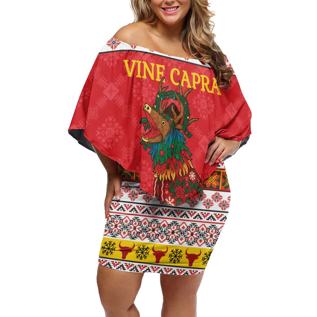 Personalized Romania Christmas Off Shoulder Short Dress Romanian Carpet The Goat Dance - Wonder Print Shop