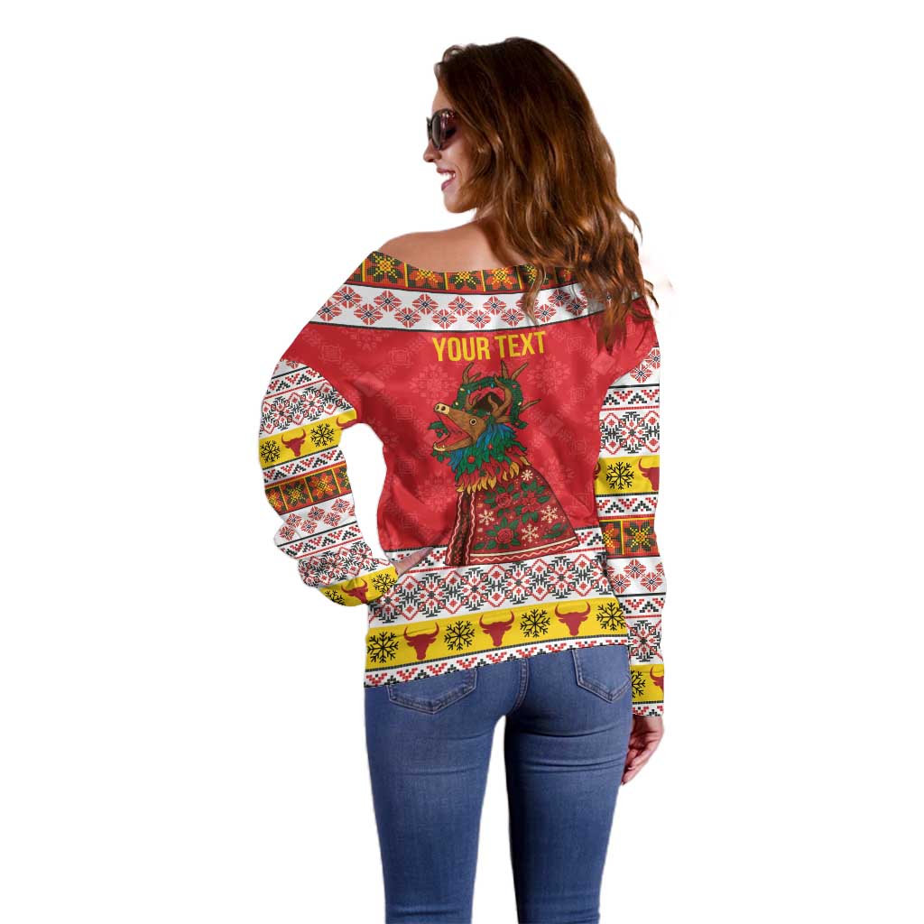 Personalized Romania Christmas Off Shoulder Sweater Romanian Carpet The Goat Dance - Wonder Print Shop