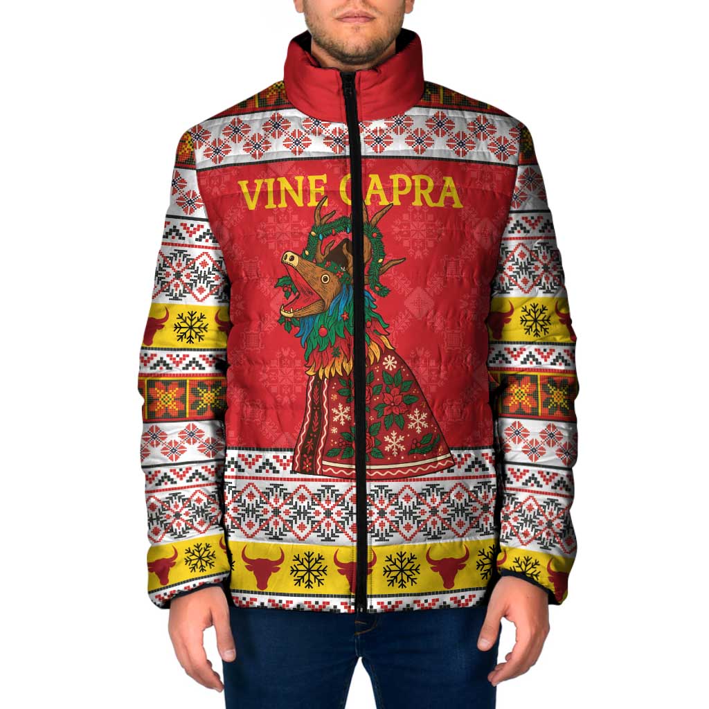 Personalized Romania Christmas Padded Jacket Romanian Carpet The Goat Dance - Wonder Print Shop