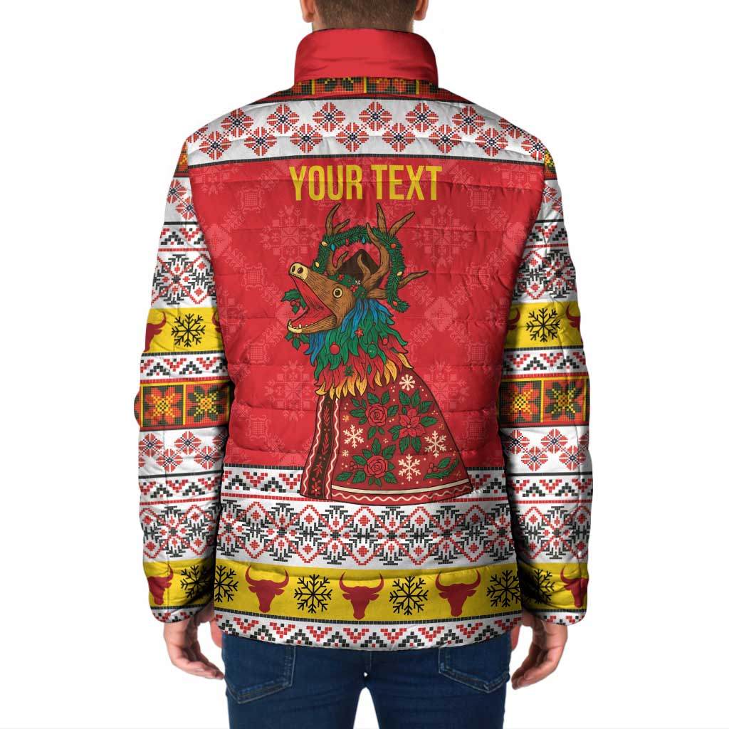 Personalized Romania Christmas Padded Jacket Romanian Carpet The Goat Dance - Wonder Print Shop