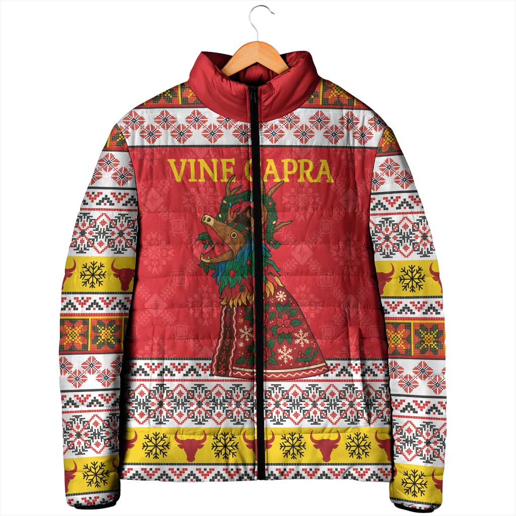 Personalized Romania Christmas Padded Jacket Romanian Carpet The Goat Dance - Wonder Print Shop