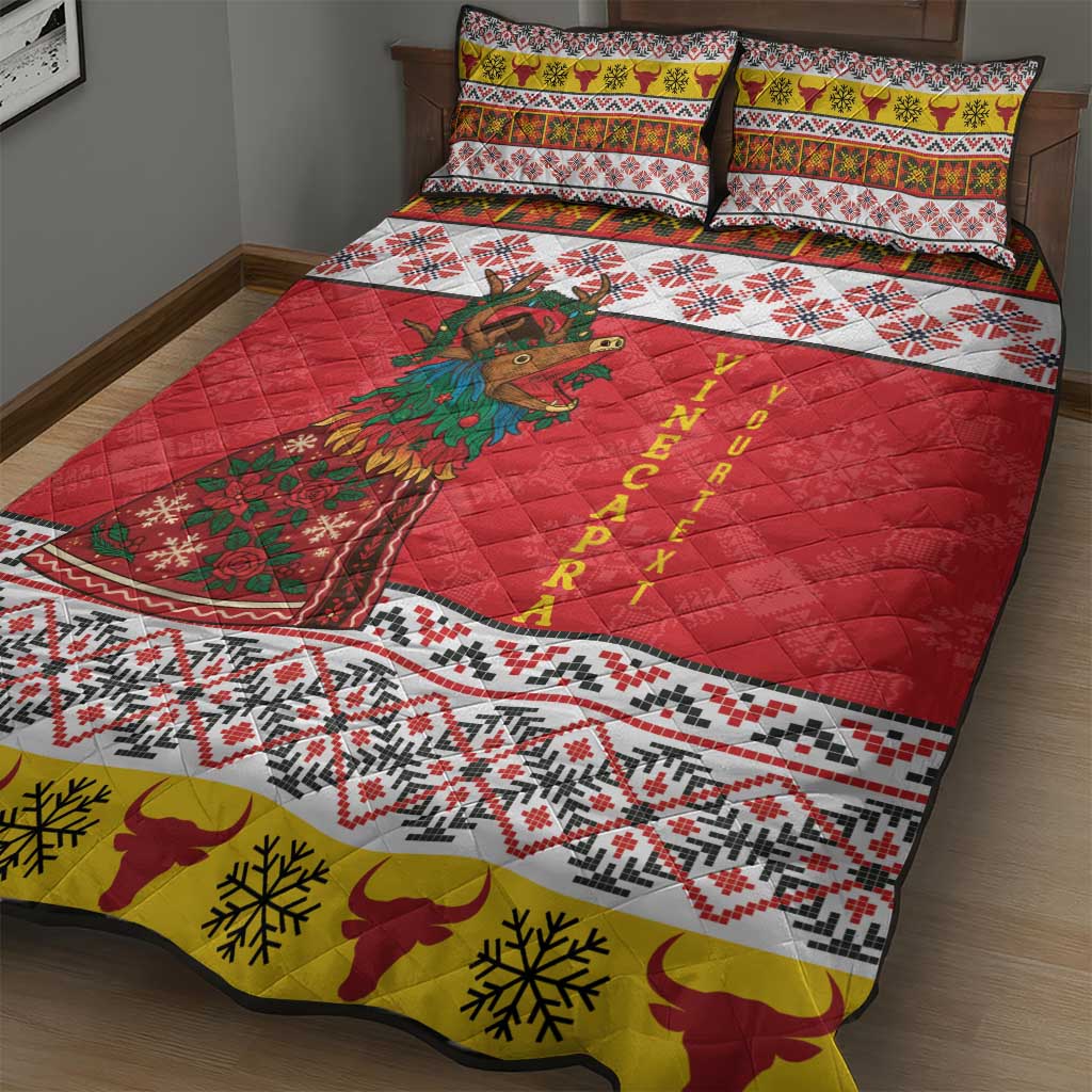Personalized Romania Christmas Quilt Bed Set Romanian Carpet The Goat Dance - Wonder Print Shop
