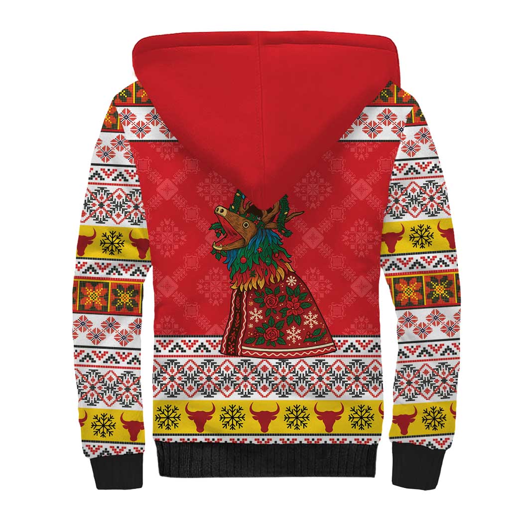 Personalized Romania Christmas Sherpa Hoodie Romanian Carpet The Goat Dance - Wonder Print Shop