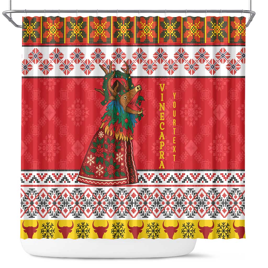 Personalized Romania Christmas Shower Curtain Romanian Carpet The Goat Dance - Wonder Print Shop