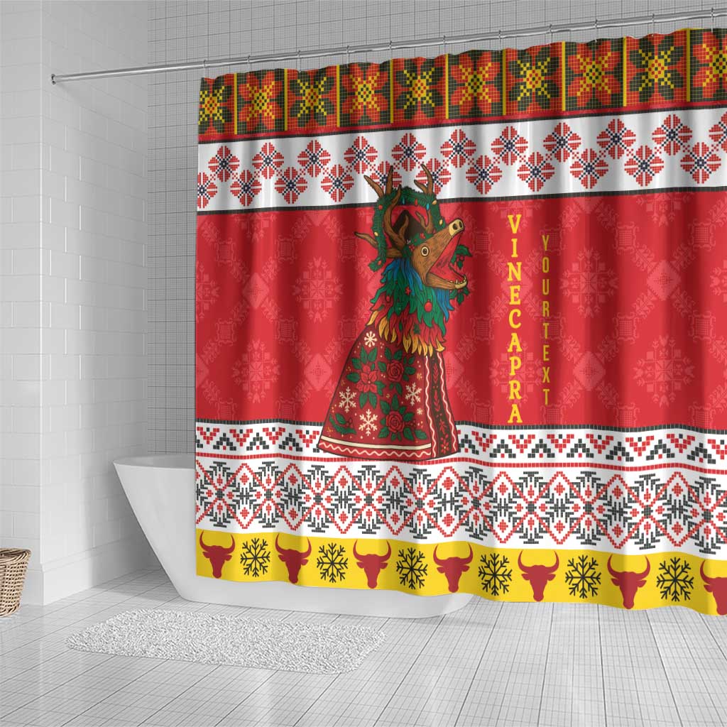 Personalized Romania Christmas Shower Curtain Romanian Carpet The Goat Dance - Wonder Print Shop