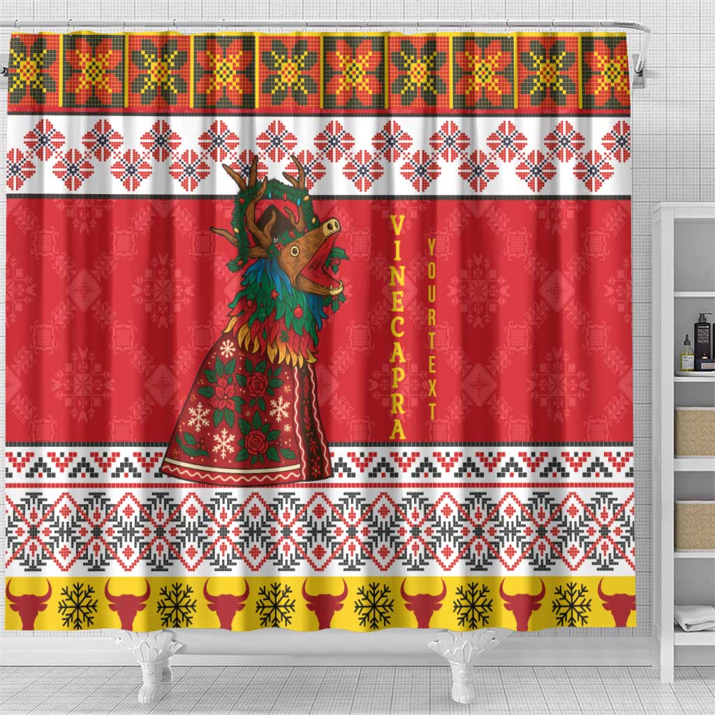 Personalized Romania Christmas Shower Curtain Romanian Carpet The Goat Dance - Wonder Print Shop