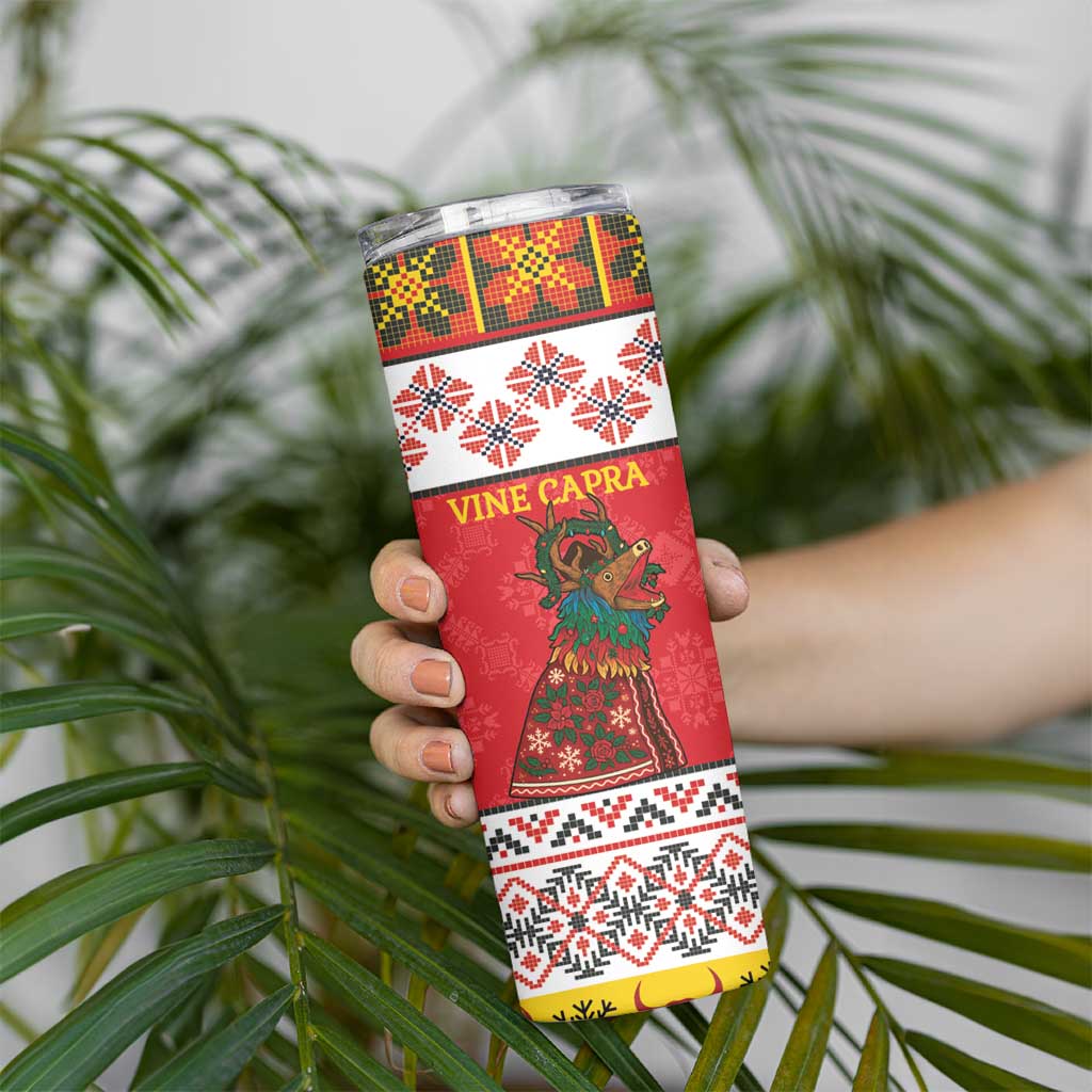 Personalized Romania Christmas Skinny Tumbler Romanian Carpet The Goat Dance - Wonder Print Shop