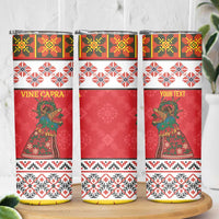 Personalized Romania Christmas Skinny Tumbler Romanian Carpet The Goat Dance - Wonder Print Shop