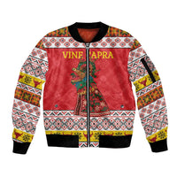 Personalized Romania Christmas Sleeve Zip Bomber Jacket Romanian Carpet The Goat Dance - Wonder Print Shop