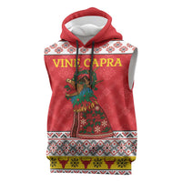 Personalized Romania Christmas Sleeveless Hoodie Romanian Carpet The Goat Dance - Wonder Print Shop