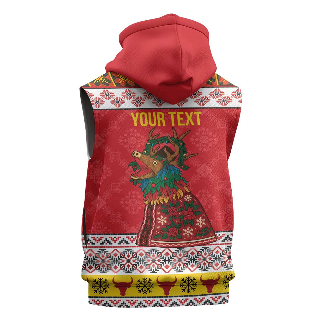 Personalized Romania Christmas Sleeveless Hoodie Romanian Carpet The Goat Dance - Wonder Print Shop