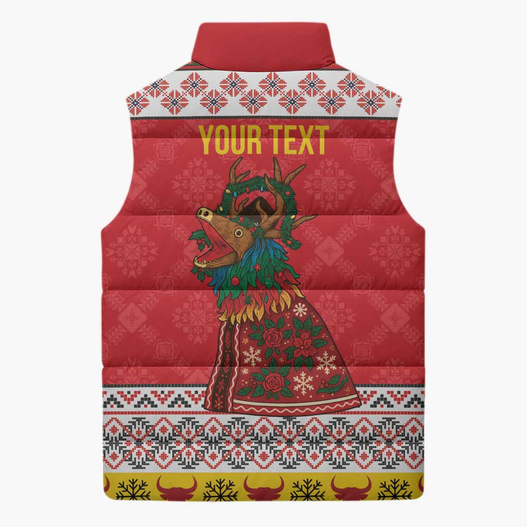 Personalized Romania Christmas Sleeveless Puffer Jacket Romanian Carpet The Goat Dance - Wonder Print Shop
