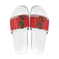 Personalized Romania Christmas Slide Sandals Romanian Carpet The Goat Dance - Wonder Print Shop