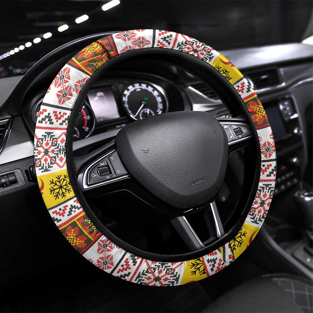 Romania Christmas Steering Wheel Cover Romanian Carpet The Goat Dance - Wonder Print Shop