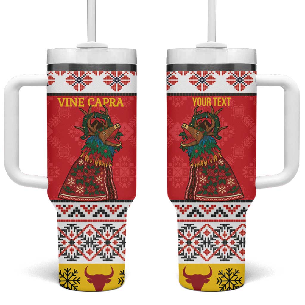 Personalized Romania Christmas Tumbler With Handle Romanian Carpet The Goat Dance - Wonder Print Shop