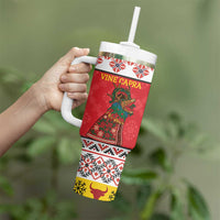 Personalized Romania Christmas Tumbler With Handle Romanian Carpet The Goat Dance - Wonder Print Shop