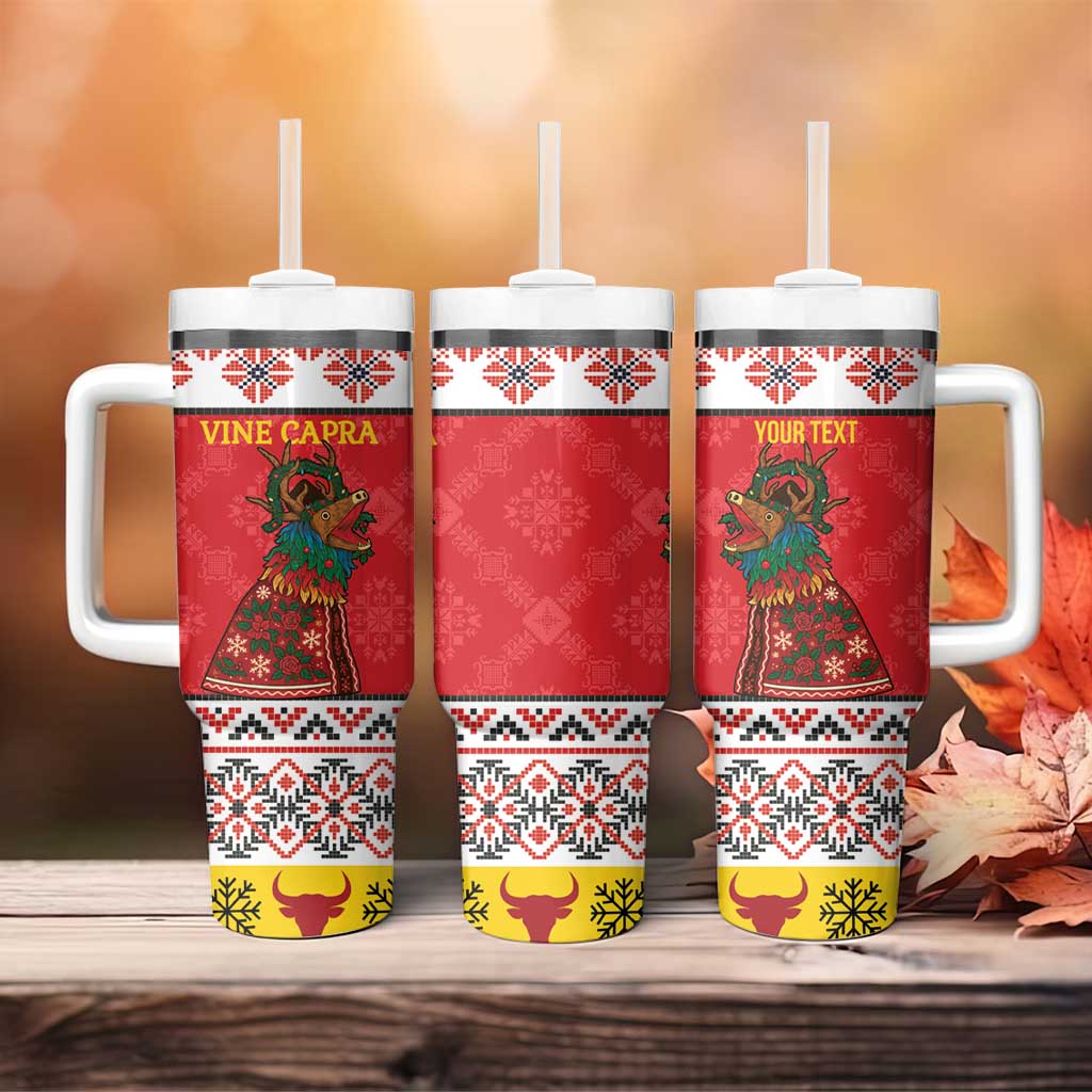Personalized Romania Christmas Tumbler With Handle Romanian Carpet The Goat Dance - Wonder Print Shop