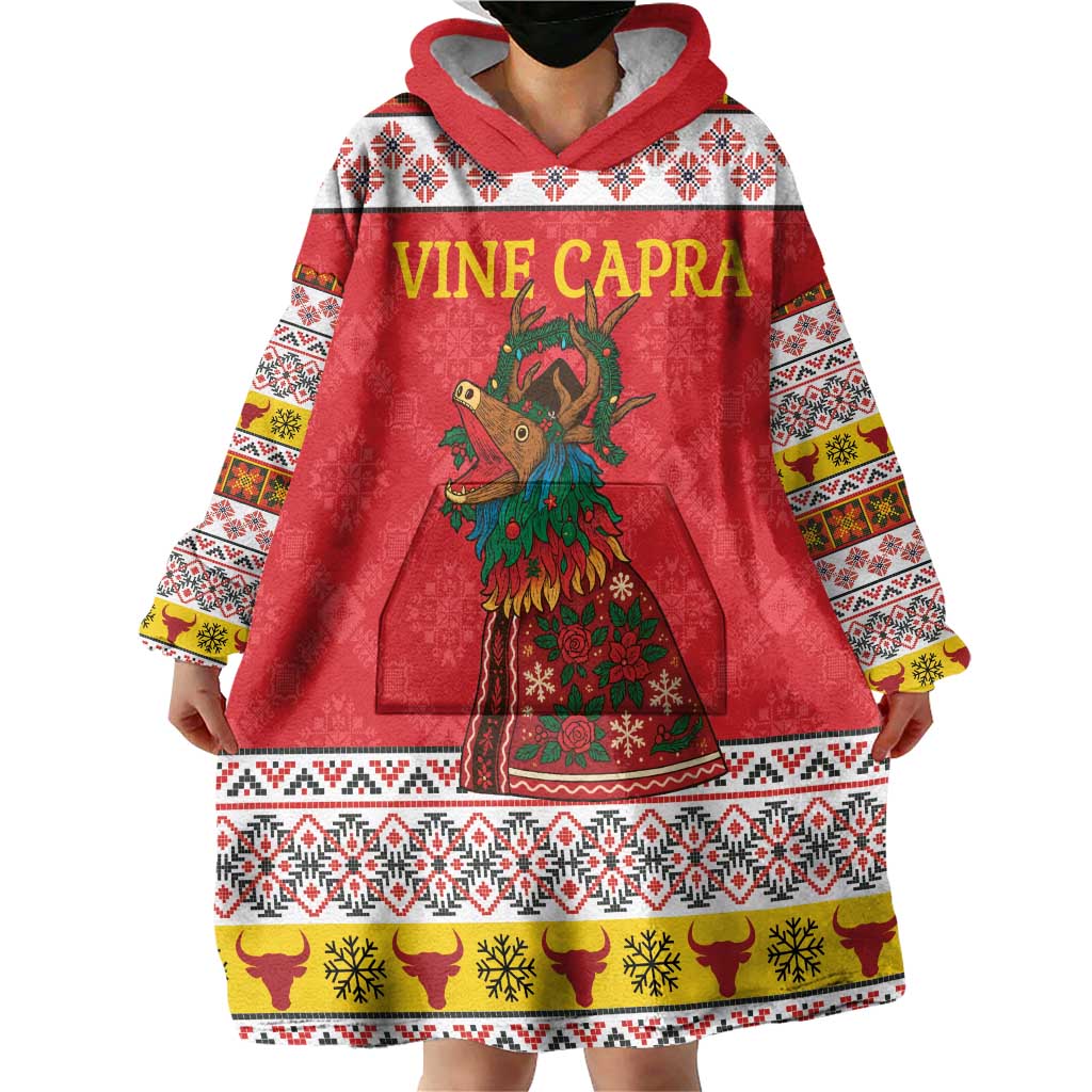 Personalized Romania Christmas Wearable Blanket Hoodie Romanian Carpet The Goat Dance - Wonder Print Shop