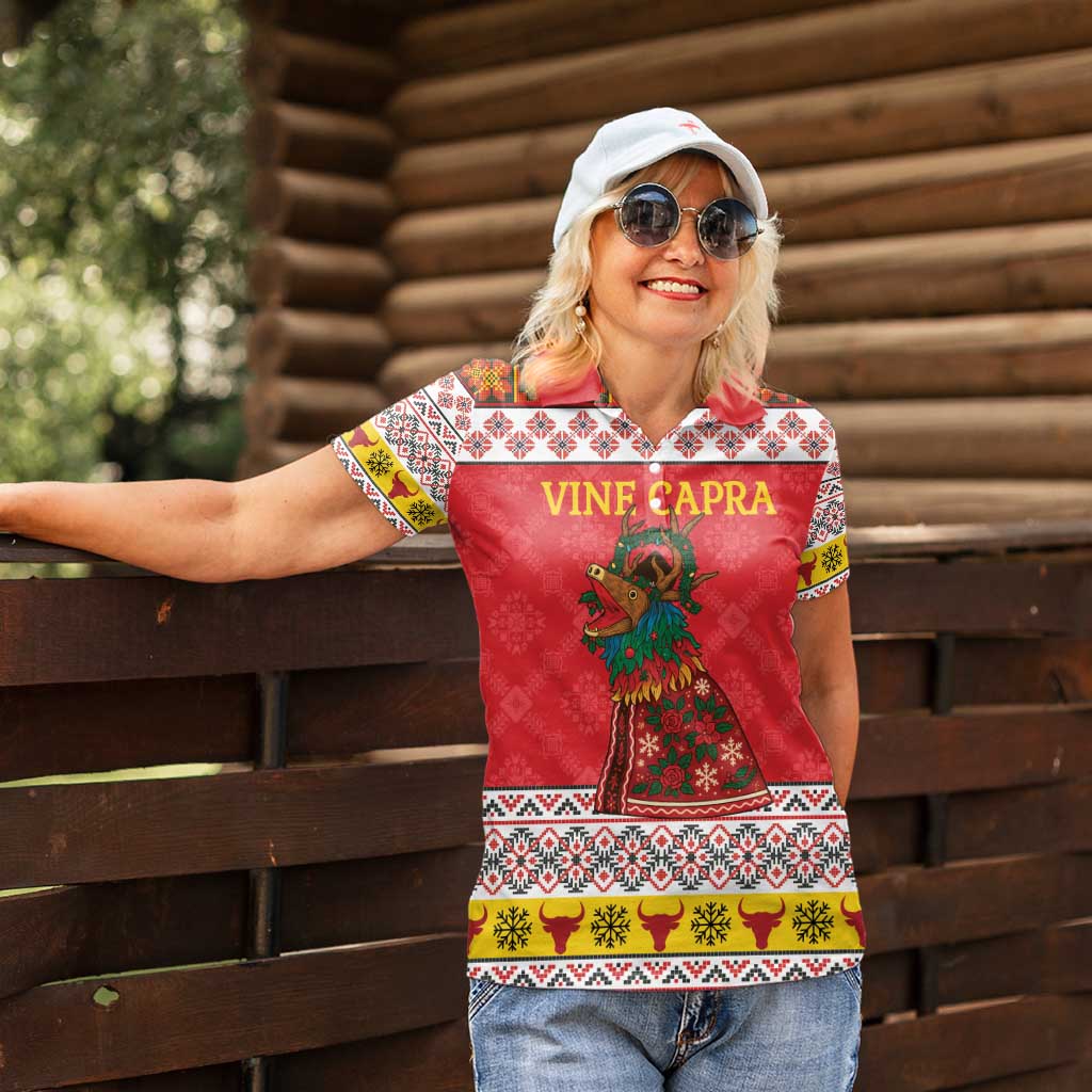 Personalized Romania Christmas Women Polo Shirt Romanian Carpet The Goat Dance - Wonder Print Shop