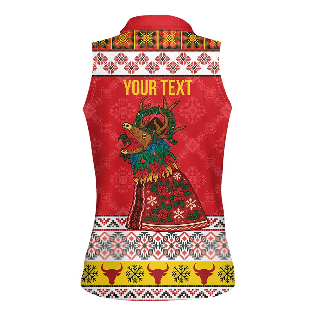 Personalized Romania Christmas Women Sleeveless Polo Shirt Romanian Carpet The Goat Dance - Wonder Print Shop