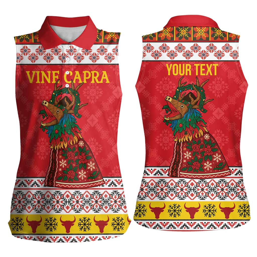Personalized Romania Christmas Women Sleeveless Polo Shirt Romanian Carpet The Goat Dance - Wonder Print Shop