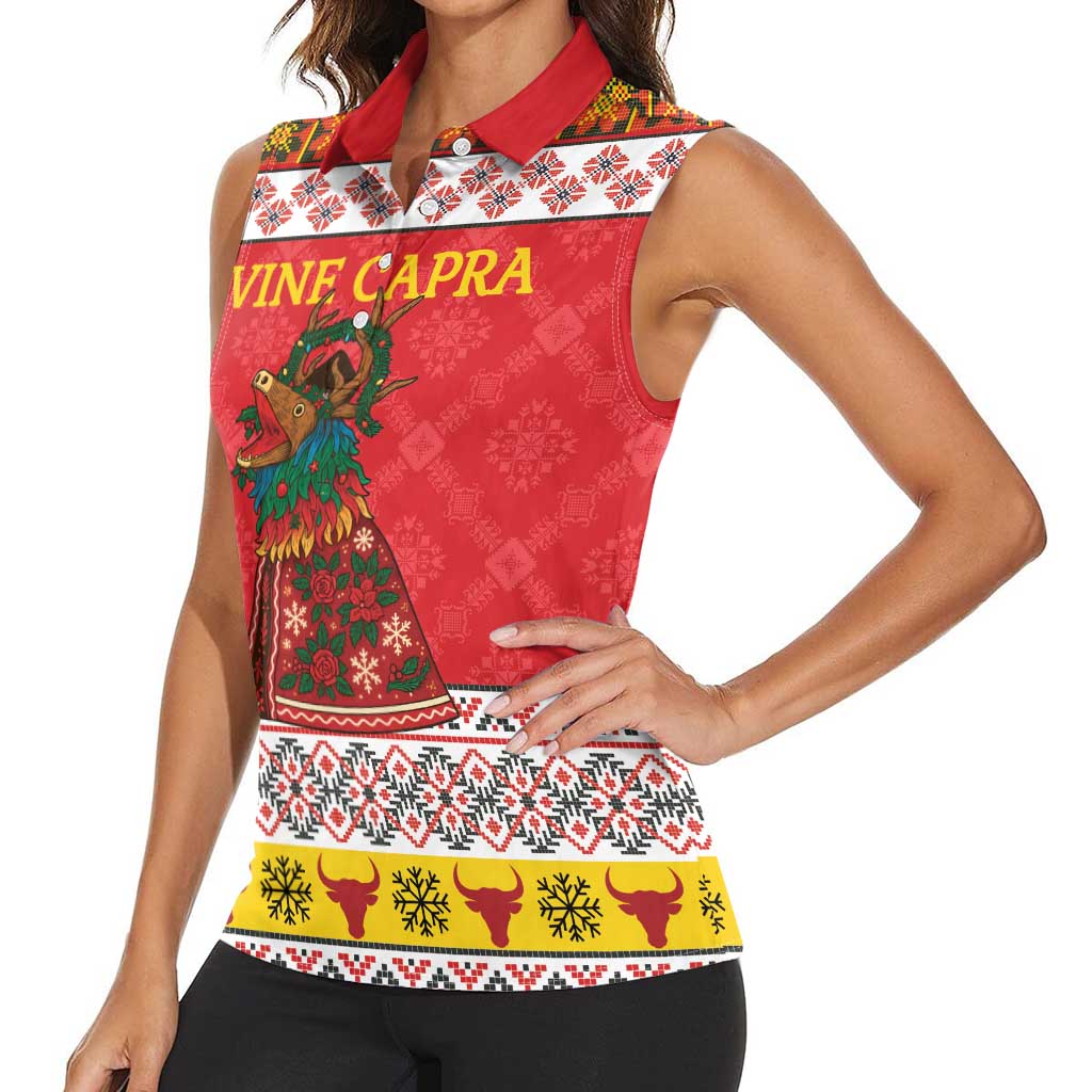 Personalized Romania Christmas Women Sleeveless Polo Shirt Romanian Carpet The Goat Dance - Wonder Print Shop