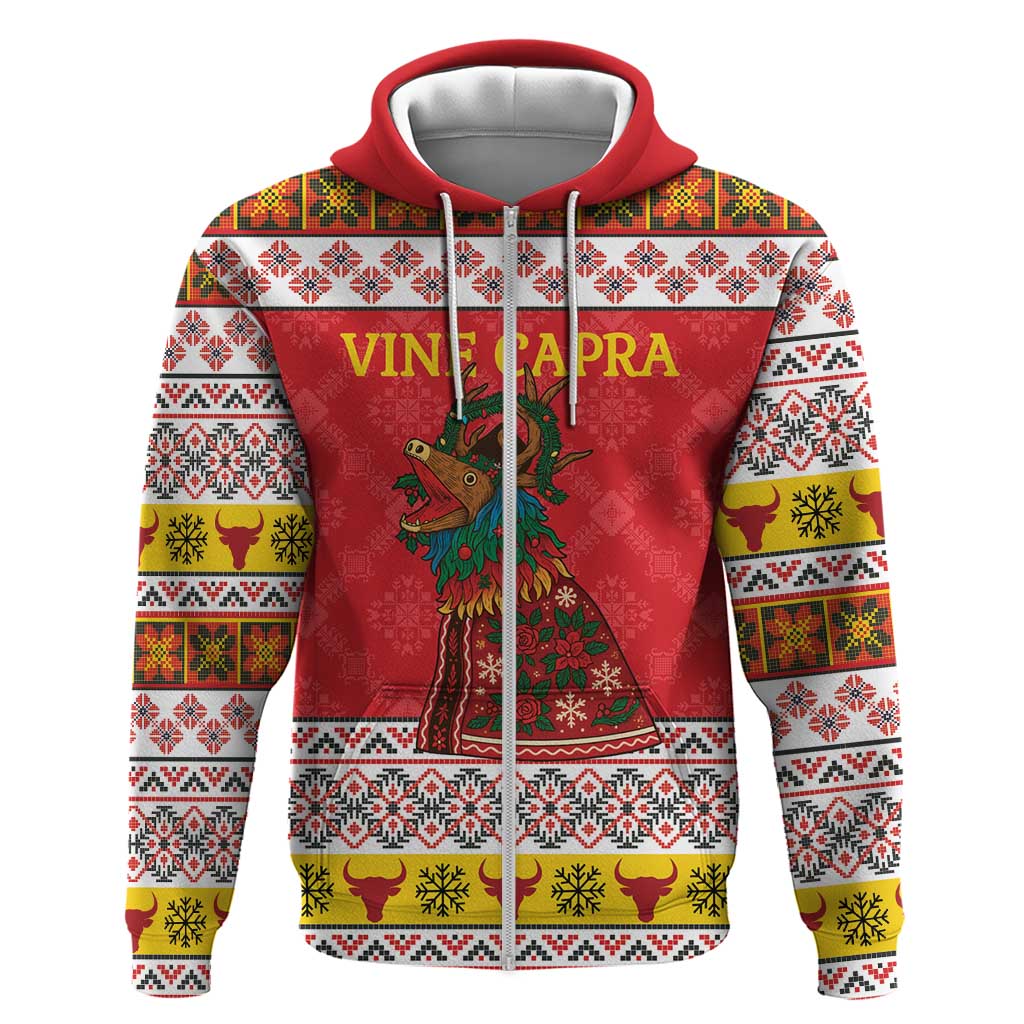Personalized Romania Christmas Zip Hoodie Romanian Carpet The Goat Dance - Wonder Print Shop