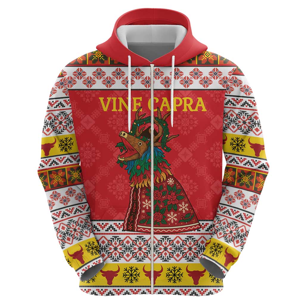 Personalized Romania Christmas Zip Hoodie Romanian Carpet The Goat Dance - Wonder Print Shop