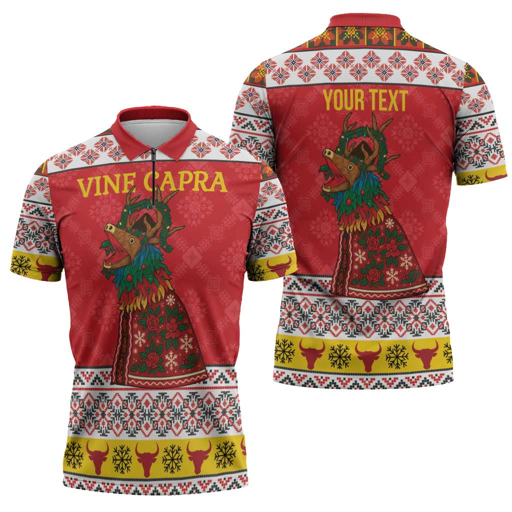 Personalized Romania Christmas Zipper Polo Shirt Romanian Carpet The Goat Dance - Wonder Print Shop