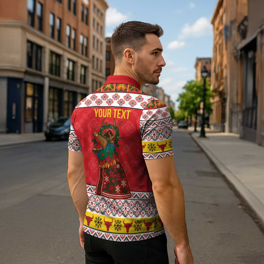 Personalized Romania Christmas Zipper Polo Shirt Romanian Carpet The Goat Dance - Wonder Print Shop