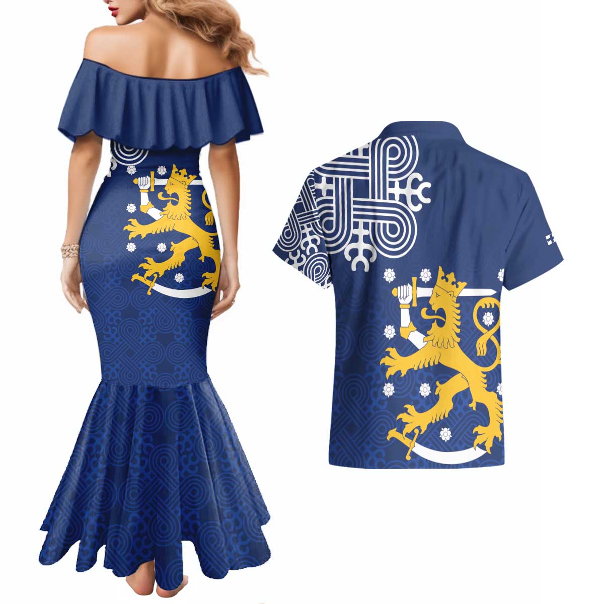 Finland Nordic Lion Couples Matching Mermaid Dress and Hawaiian Shirt Pride Of Suomi - Wonder Print Shop