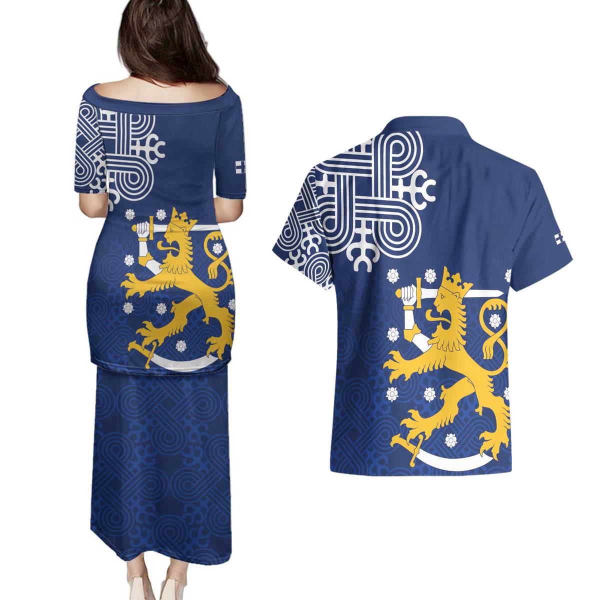 Finland Nordic Lion Couples Matching Puletasi and Hawaiian Shirt Pride Of Suomi - Wonder Print Shop