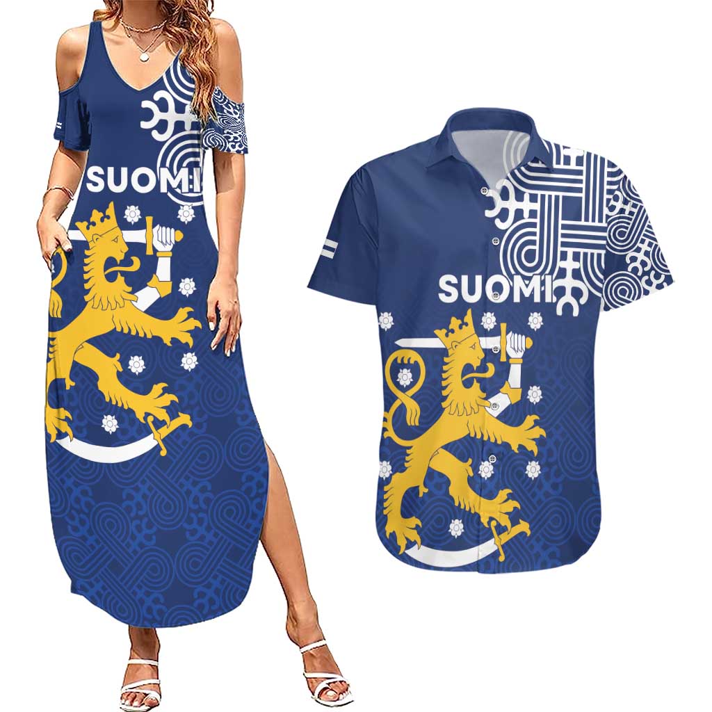Finland Nordic Lion Couples Matching Summer Maxi Dress and Hawaiian Shirt Pride Of Suomi - Wonder Print Shop