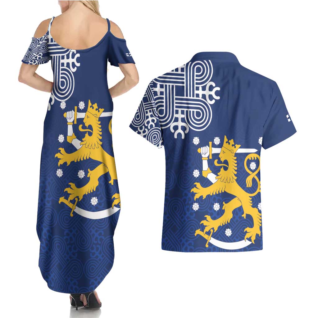 Finland Nordic Lion Couples Matching Summer Maxi Dress and Hawaiian Shirt Pride Of Suomi - Wonder Print Shop