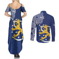 Finland Nordic Lion Couples Matching Summer Maxi Dress and Long Sleeve Button Shirt Pride Of Suomi - Wonder Print Shop