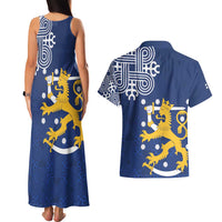 Finland Nordic Lion Couples Matching Tank Maxi Dress and Hawaiian Shirt Pride Of Suomi - Wonder Print Shop