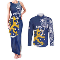 Finland Nordic Lion Couples Matching Tank Maxi Dress and Long Sleeve Button Shirt Pride Of Suomi - Wonder Print Shop