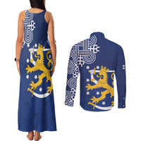 Finland Nordic Lion Couples Matching Tank Maxi Dress and Long Sleeve Button Shirt Pride Of Suomi - Wonder Print Shop