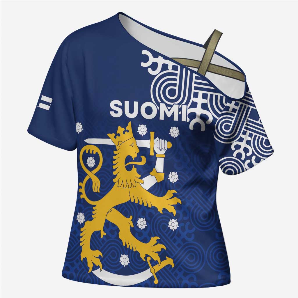 Finland Nordic Lion Cross Shoulder Shirt Pride Of Suomi - Wonder Print Shop